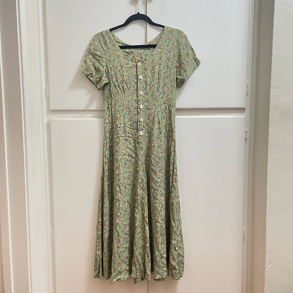 Vintage 90s Green Floral Dress
